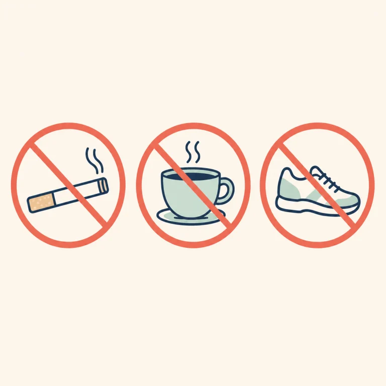 Cigarette, coffee and running shoe crossed out