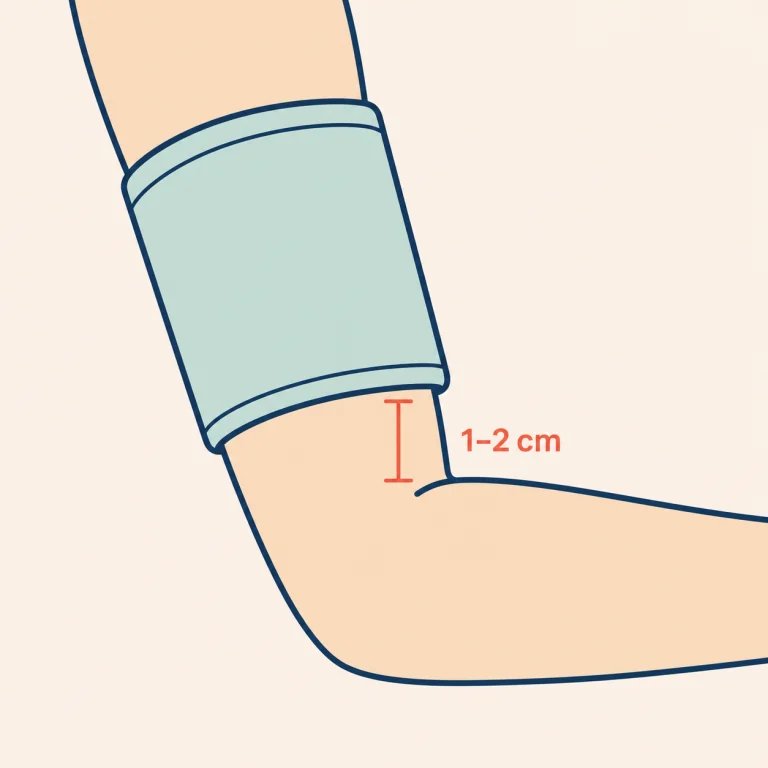 Blood pressure cuff positioned 1–2 centimetres above the elbow bend