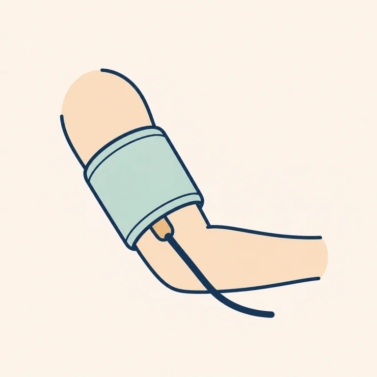 Blood pressure cuff positioned on a bare upper arm