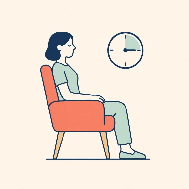 Person resting in a supportive chair beside a clock