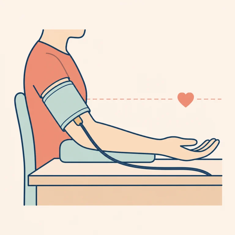 Cuffed arm relaxed on a flat table at heart level